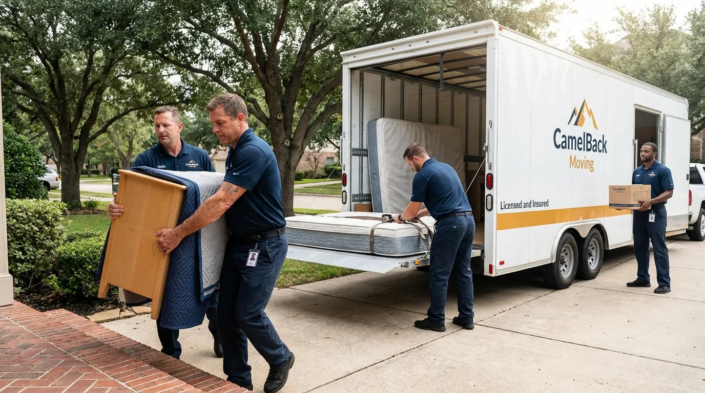 Crew loading residential truck for cross-state move from Newbern, TN