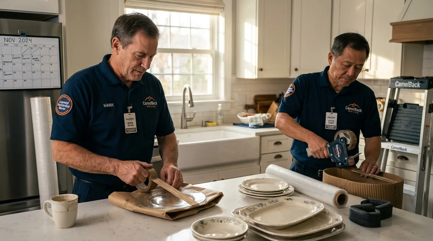 Professional crew packing kitchen dishware in Newbern, TN